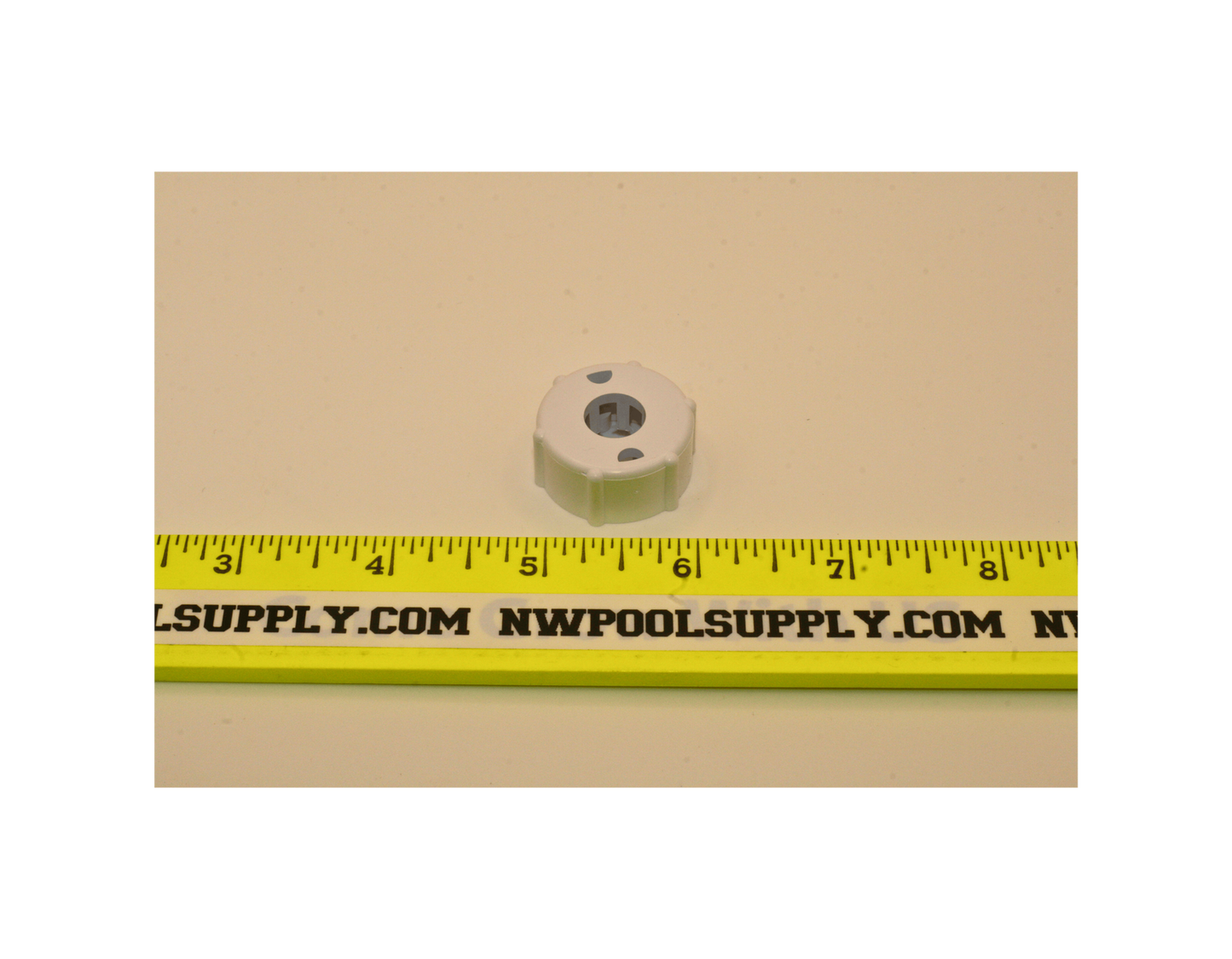 Retainer Vent Tube, Pentair PacFab Triton II, 3/8" front view by ruler for scale