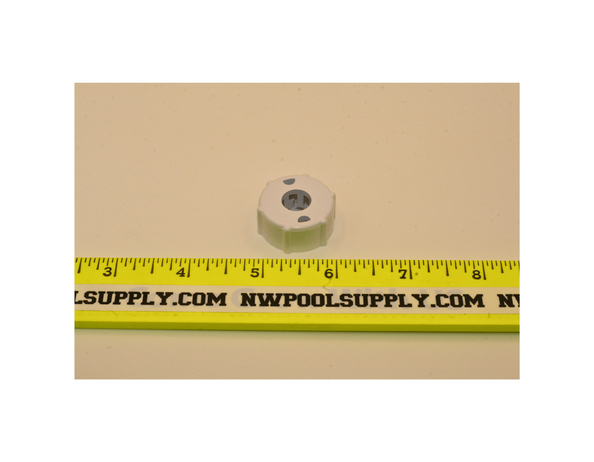 Retainer Vent Tube, Pentair PacFab Triton II, 3/8" front view by ruler for scale