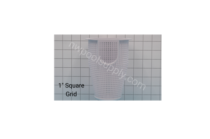 Whisperflo strainer pump basket generic in white B-199 shown against square grid