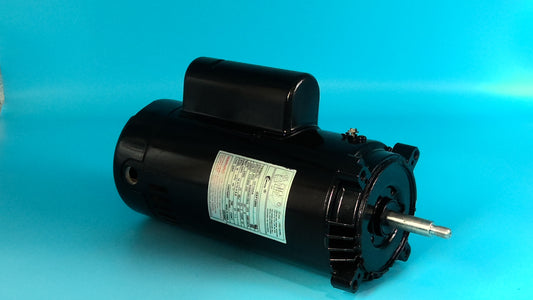 Rebuilt 1.0 HP pool motor c-frame black color on blue background