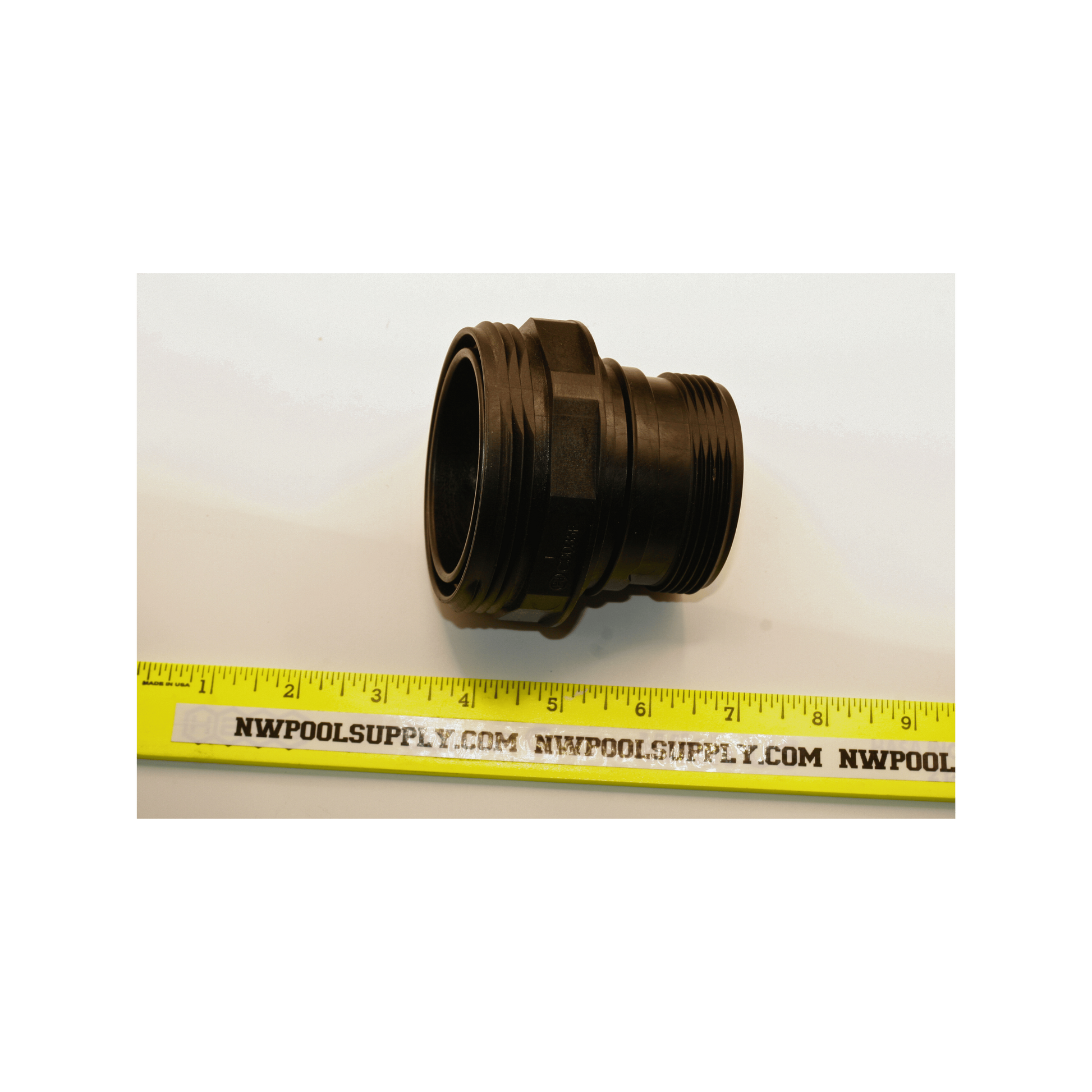 Hayward CX3035F 2" x 2 1/2" Bulkhead Fitting side view by ruler