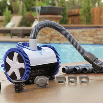 Hayward AquaNaut™ 200 W3PHS21CST 2 Wheel Suction Cleaner poolside with accessories