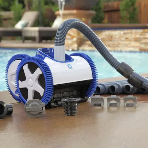 Hayward AquaNaut™ 400 W3PHS41CST 4 Wheel Suction Cleaner poolside with accessories
